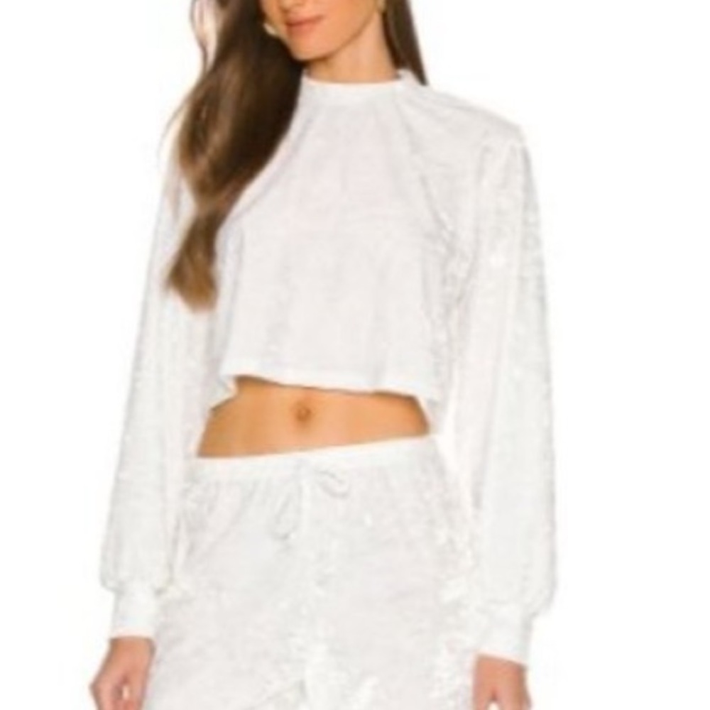 Free People Movement X Onzie Womens White Crushed Velvet Sweatshirt Velour Track